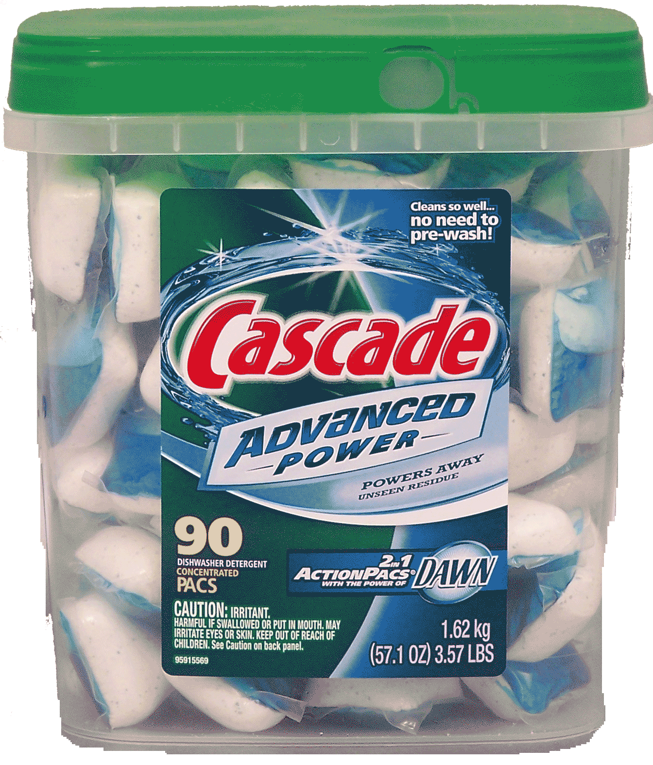 Cascade&nbsp;Advanced Power&nbsp;dishwasher detergent concentrated pacs, 2 in 1 with the power of Dawn Full-Size Picture